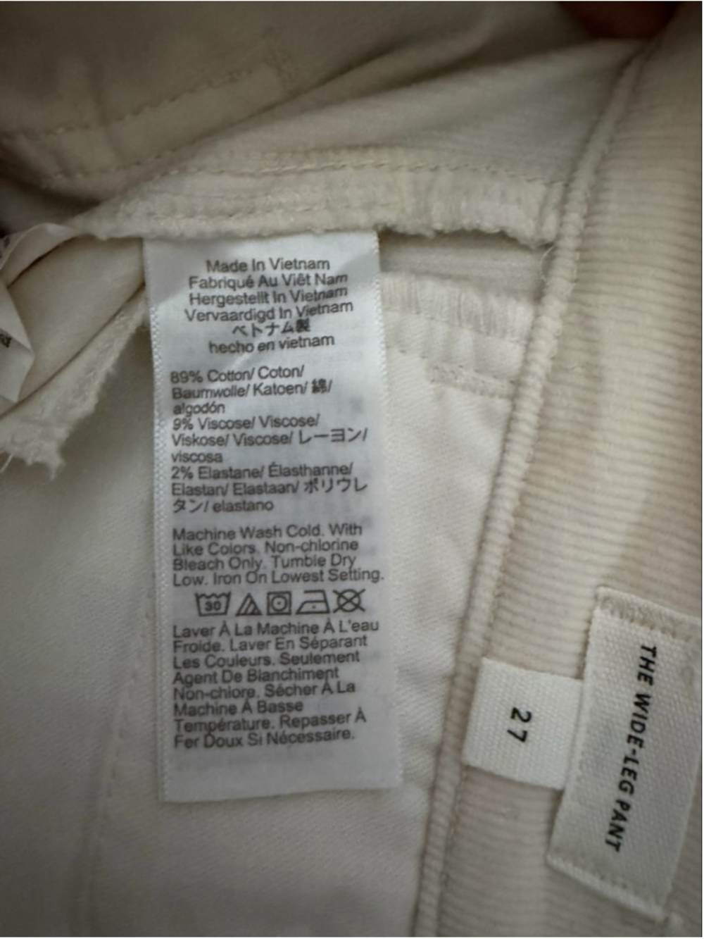 NWT Madewell The Wide-Leg Pant in Corduroy in white size 27 - Picture 10 of 10